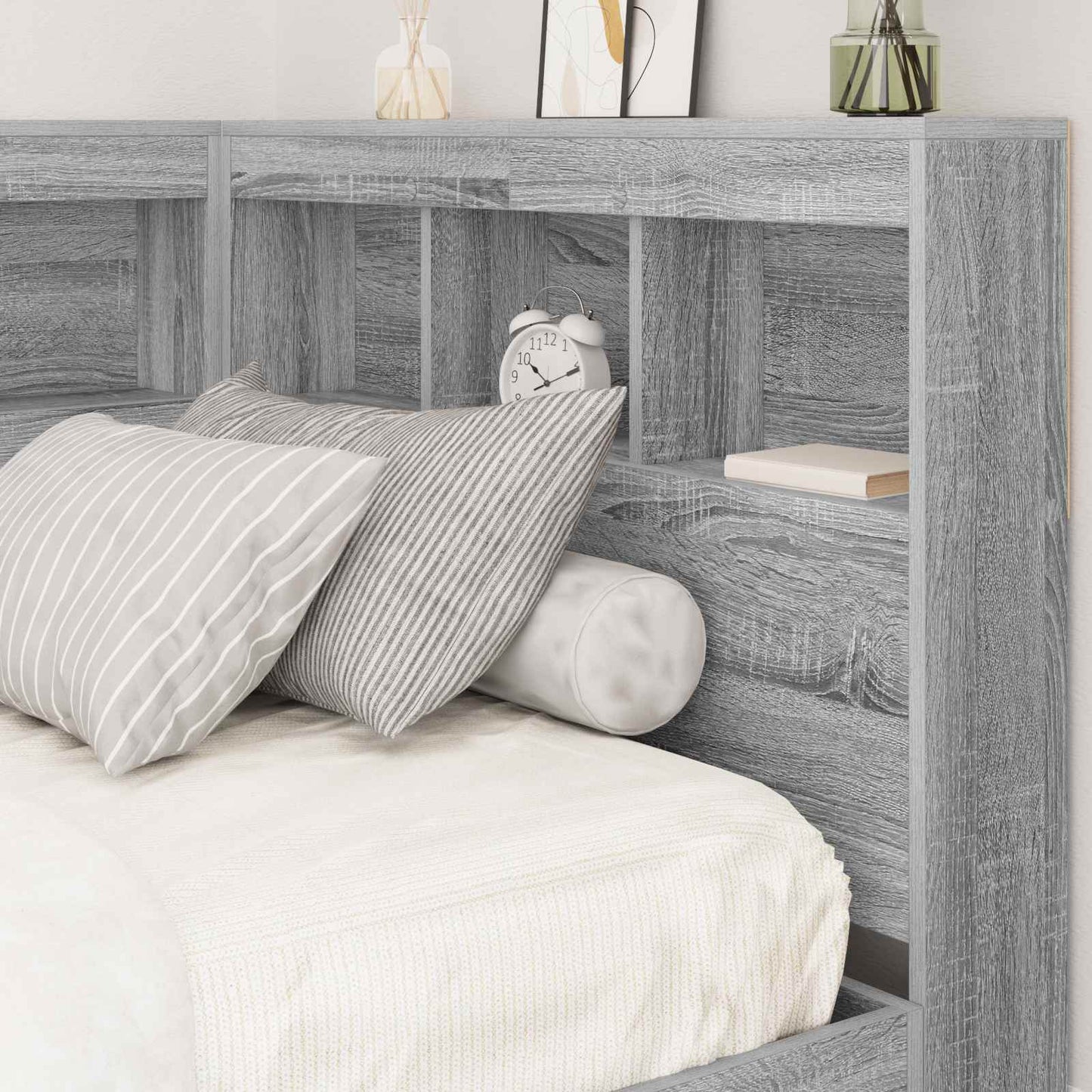 vidaXL Storage Headboard with Shelf Grey Sonoma 100 cm Engineered Wood