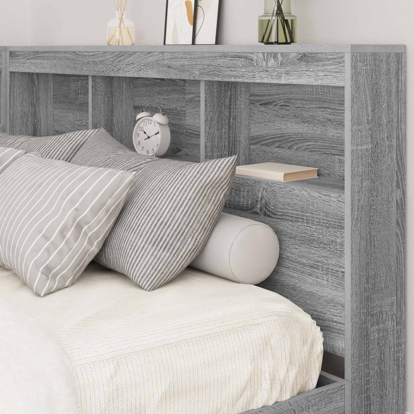 vidaXL Storage Headboard with Shelf Grey Sonoma 160 cm Engineered Wood