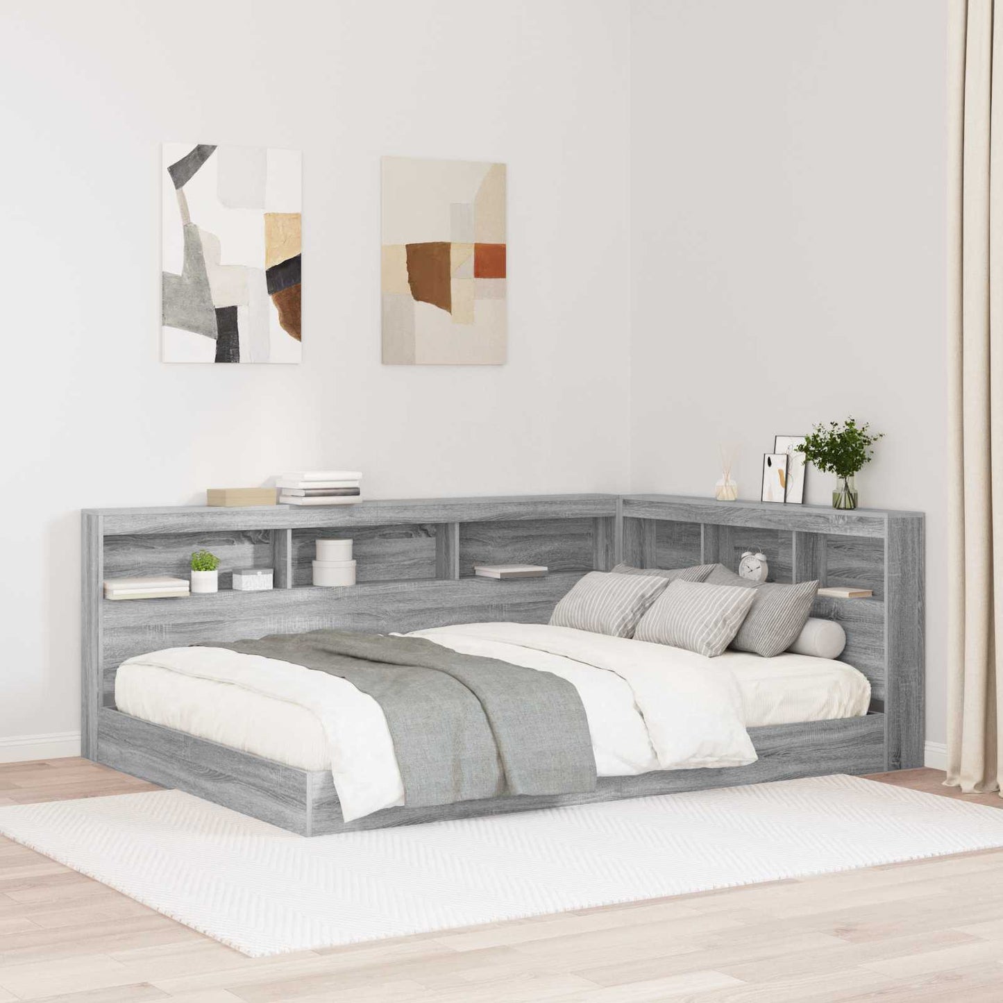 vidaXL Storage Headboard with Shelf Grey Sonoma 160 cm Engineered Wood