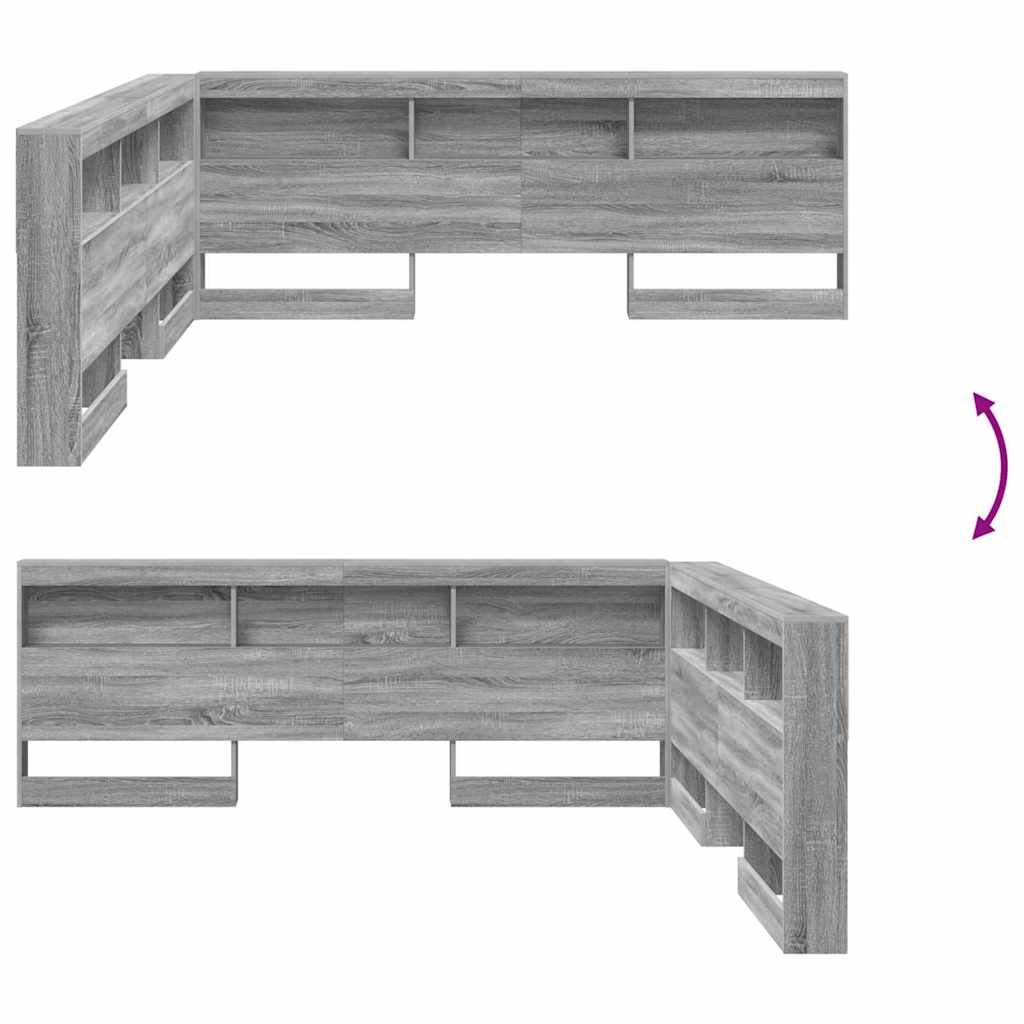 vidaXL Storage Headboard with Shelf Grey Sonoma 180 cm Engineered Wood