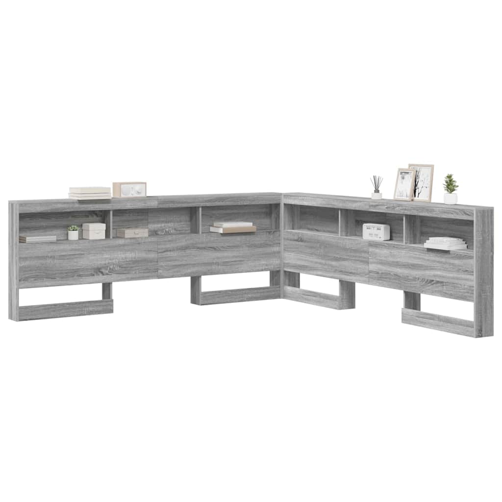 vidaXL Storage Headboard with Shelf Grey Sonoma 180 cm Engineered Wood