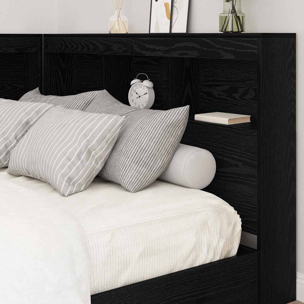 vidaXL Storage Headboard with Shelf Black Oak 207.5 x 137.5 x 76.5 cm