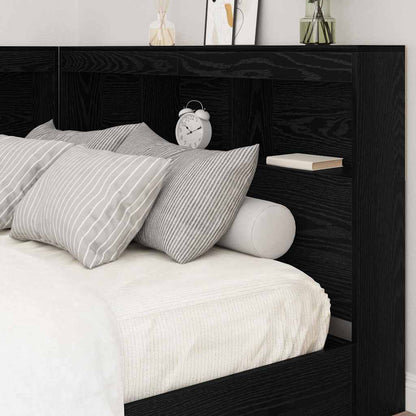 vidaXL Storage Headboard with Shelf Black Oak 207.5 x 137.5 x 76.5 cm