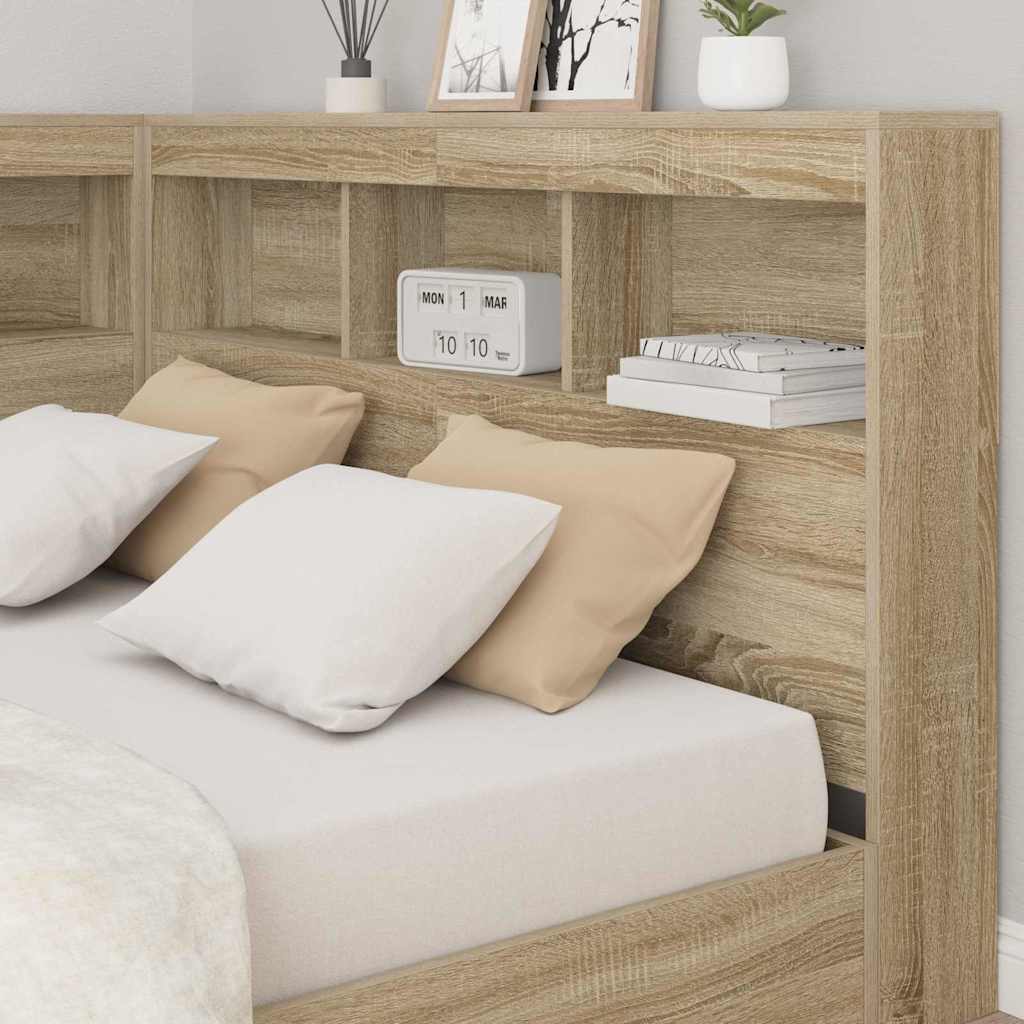 vidaXL Storage Headboard with Shelf Sonoma Oak 207.5 x 137.5 x 76.5 cm
