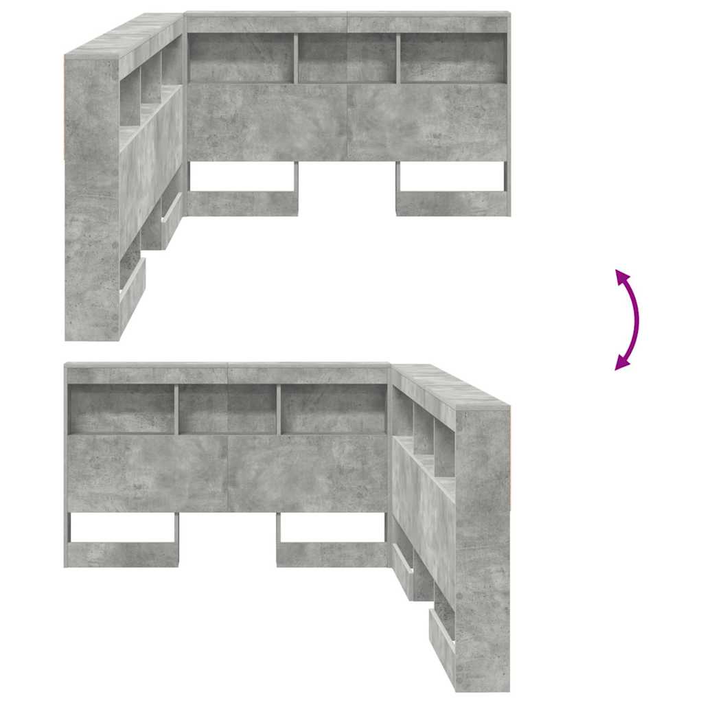vidaXL Storage Headboard Concrete Grey 207.5 x 137.5 x 76.5 cm