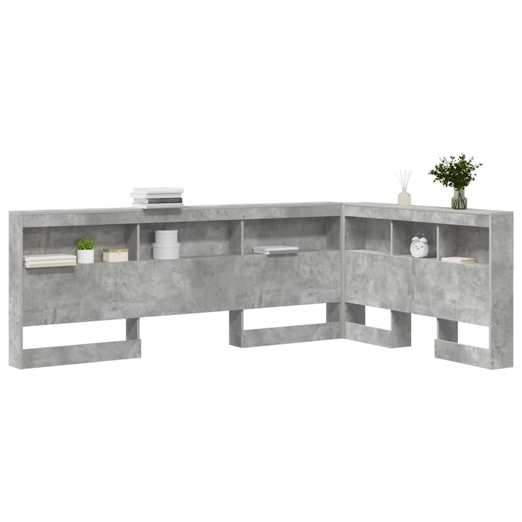 vidaXL Storage Headboard Concrete Grey 207.5 x 137.5 x 76.5 cm