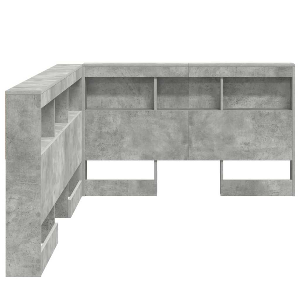 vidaXL Storage Headboard Concrete Grey 207.5 x 137.5 x 76.5 cm