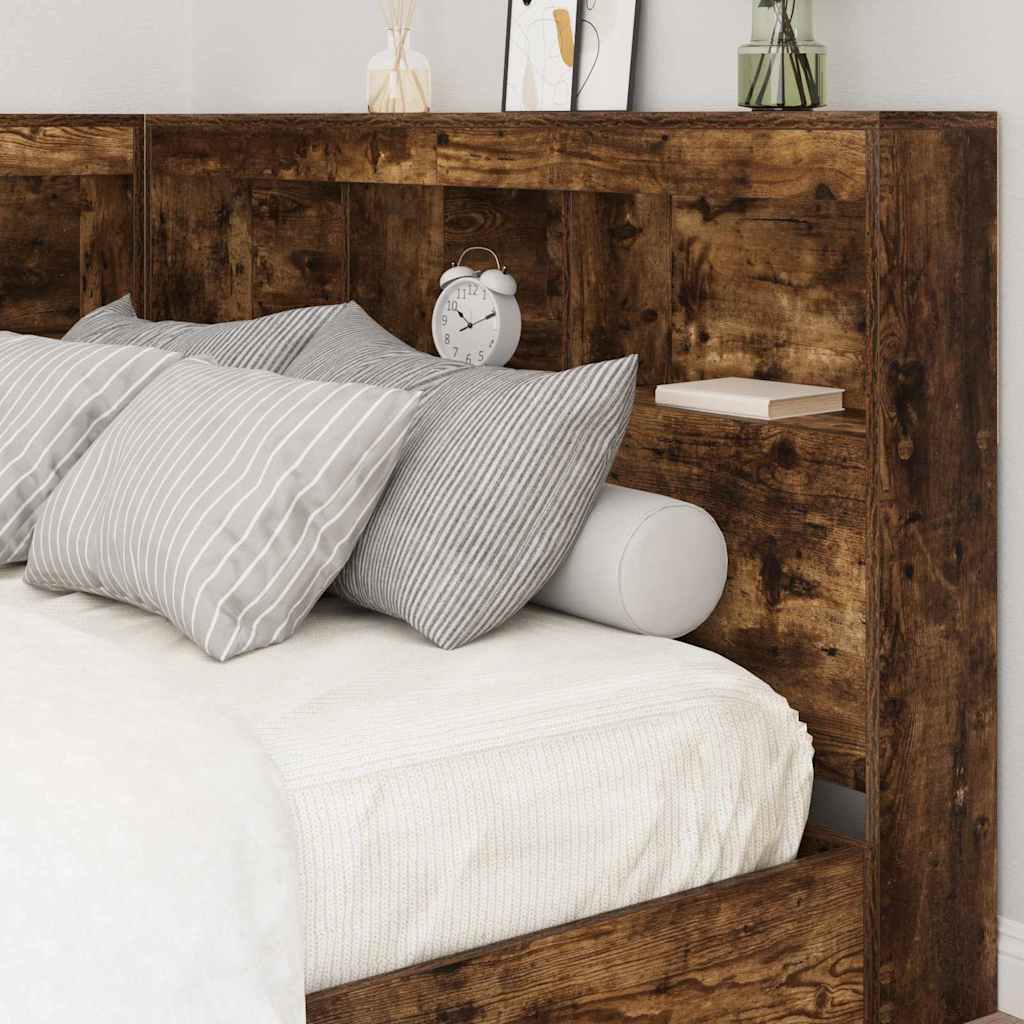 vidaXL Storage Headboard with Shelf Smoked Oak 207.5 x 137.5 x 76.5 cm