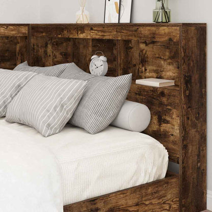 vidaXL Storage Headboard with Shelf Smoked Oak 207.5 x 137.5 x 76.5 cm