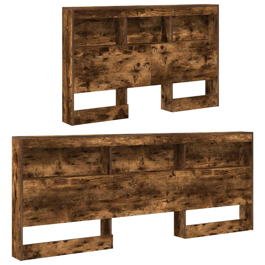 vidaXL Storage Headboard with Shelf Smoked Oak 207.5 x 137.5 x 76.5 cm