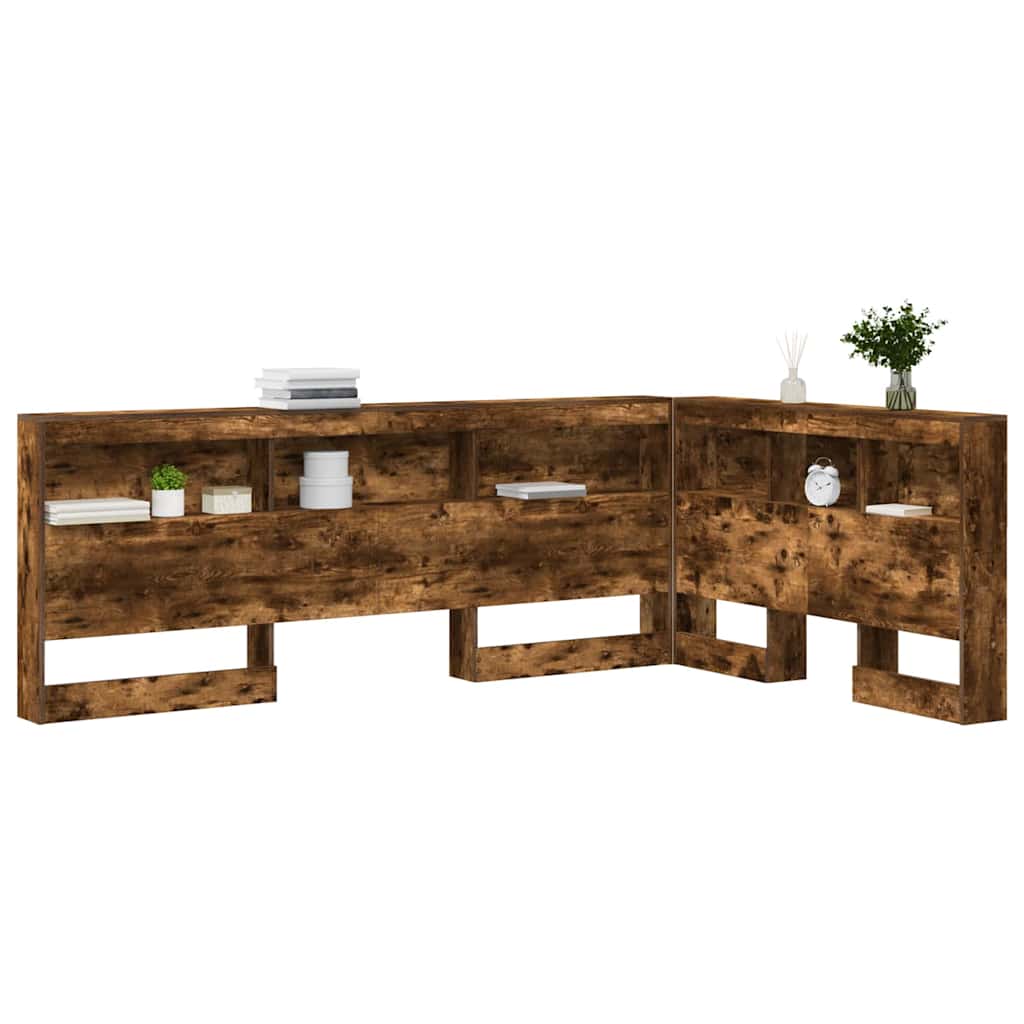 vidaXL Storage Headboard with Shelf Smoked Oak 207.5 x 137.5 x 76.5 cm