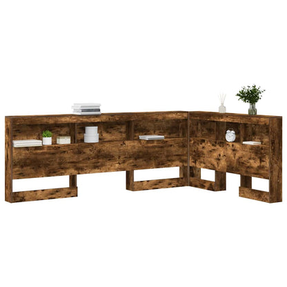 vidaXL Storage Headboard with Shelf Smoked Oak 207.5 x 137.5 x 76.5 cm