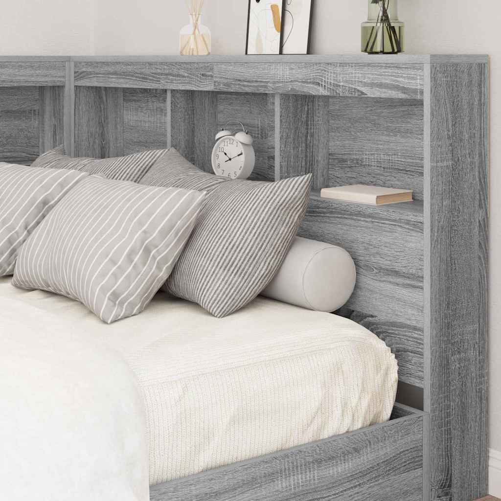 vidaXL Storage Headboard Grey Sonoma 207.5 x 137.5 x 76.5 cm