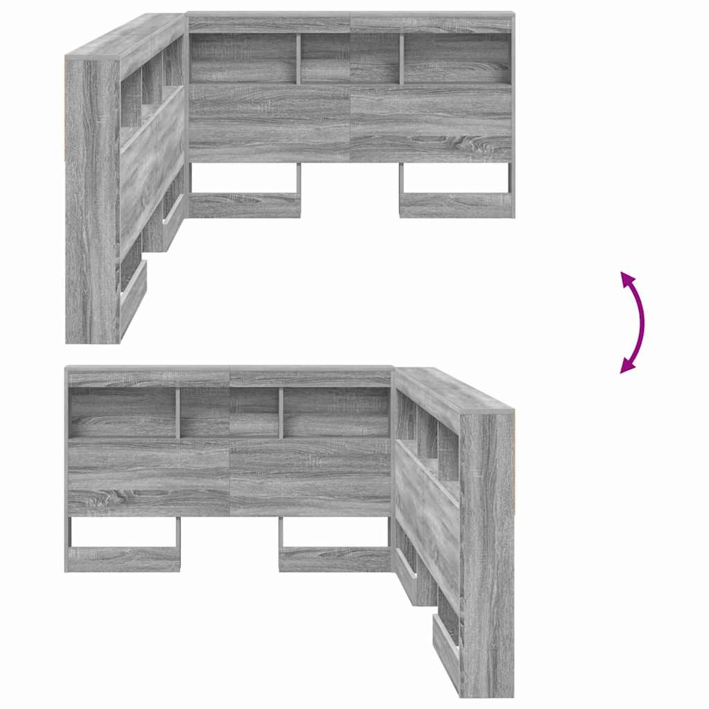 vidaXL Storage Headboard Grey Sonoma 207.5 x 137.5 x 76.5 cm