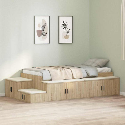 vidaXL Storage Bed Frame with Storage Sonoma Oak 80 cm Engineered Wood