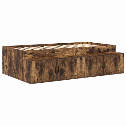 vidaXL Storage Bed Frame with Storage Smoked Oak 80 cm Engineered Wood