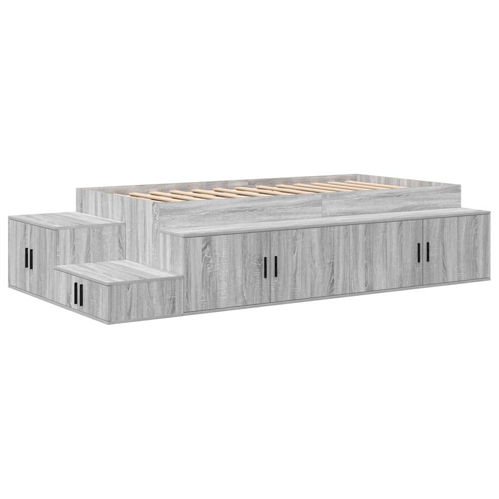 vidaXL Storage Bed Frame Grey Sonoma 80 cm Engineered Wood