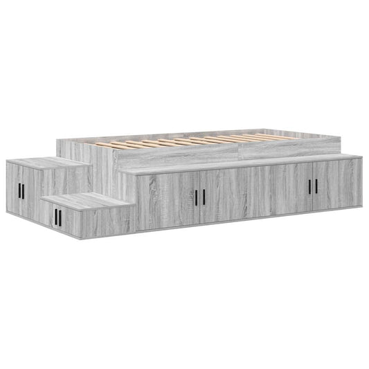 vidaXL Storage Bed Frame Grey Sonoma 80 cm Engineered Wood