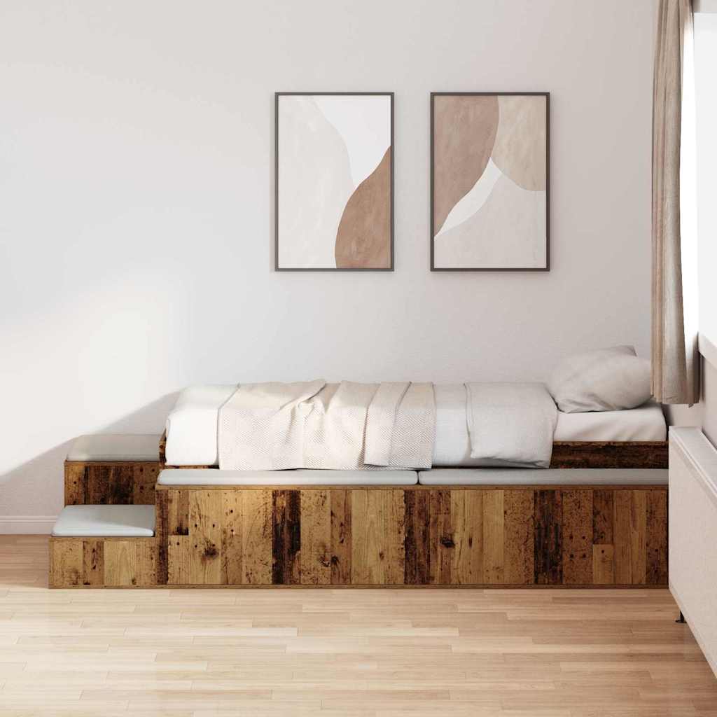 vidaXL Storage Bed Frame with Storage Old Wood 80 cm Engineered Wood