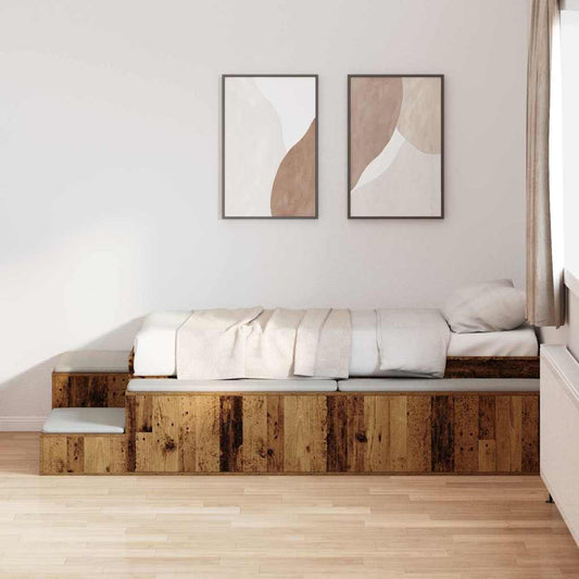 vidaXL Storage Bed Frame with Storage Old Wood 80 cm Engineered Wood
