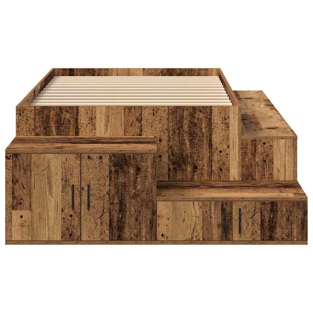 vidaXL Storage Bed Frame with Storage Old Wood 80 cm Engineered Wood