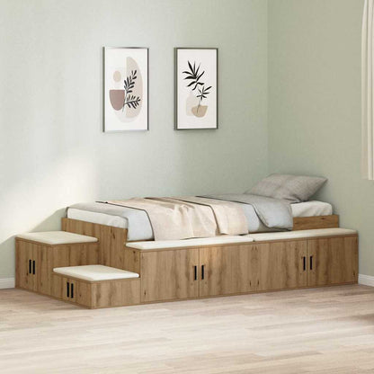 vidaXL Storage Bed Frame with Shelf Artisan Oak 80 cm Engineered Wood