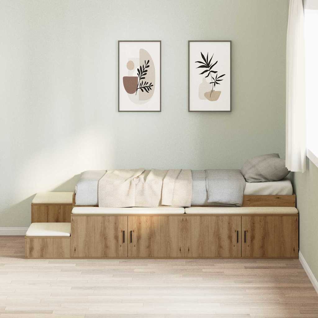 vidaXL Storage Bed Frame with Shelf Artisan Oak 80 cm Engineered Wood