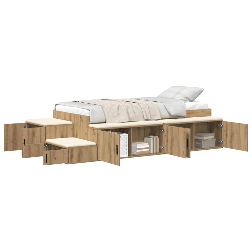 vidaXL Storage Bed Frame with Shelf Artisan Oak 80 cm Engineered Wood