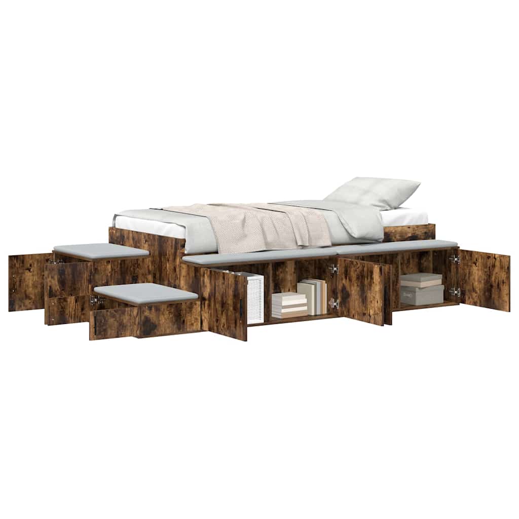 vidaXL Storage Bed Frame with Storage Smoked Oak 90 cm Engineered Wood