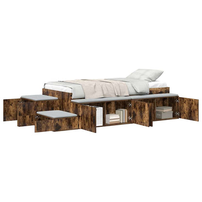 vidaXL Storage Bed Frame with Storage Smoked Oak 90 cm Engineered Wood