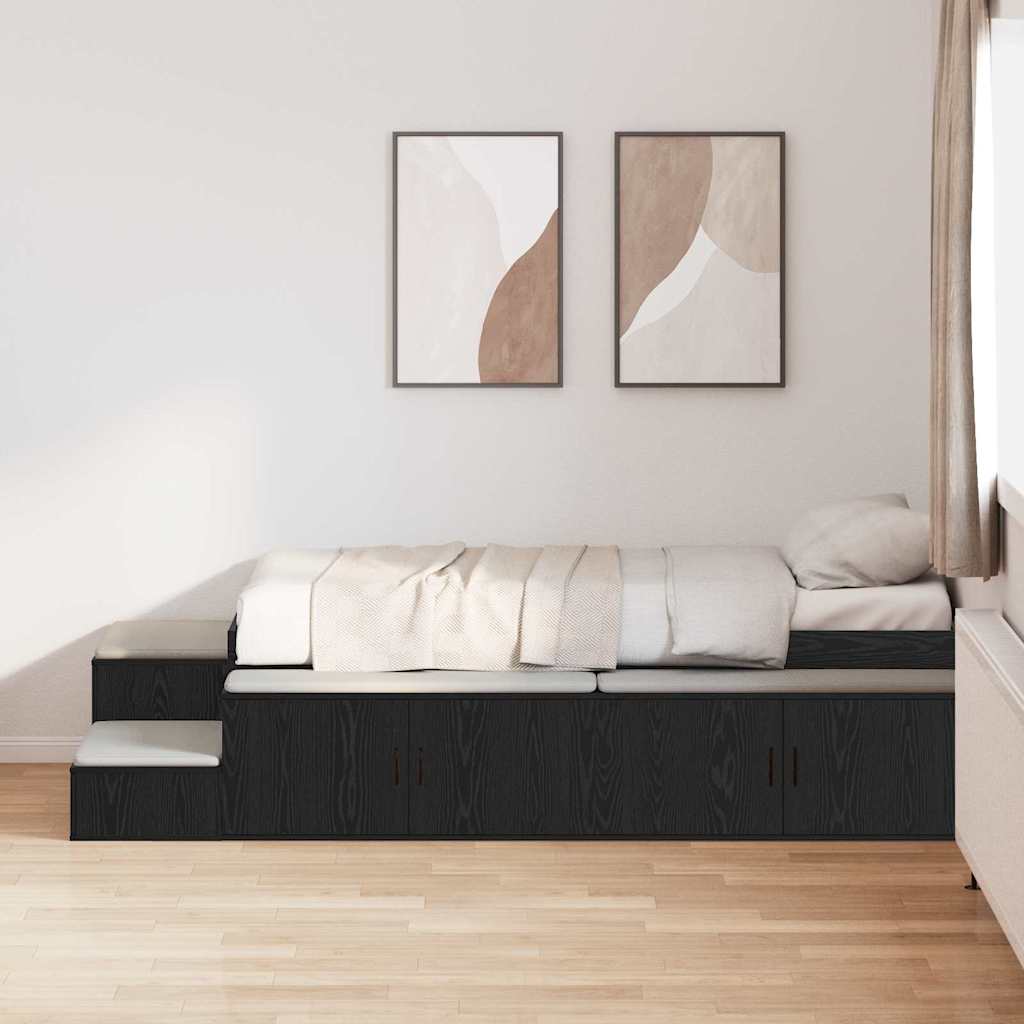 vidaXL Storage Bed Frame Black oak 234 x 103 x 53.5 cm Engineered wood