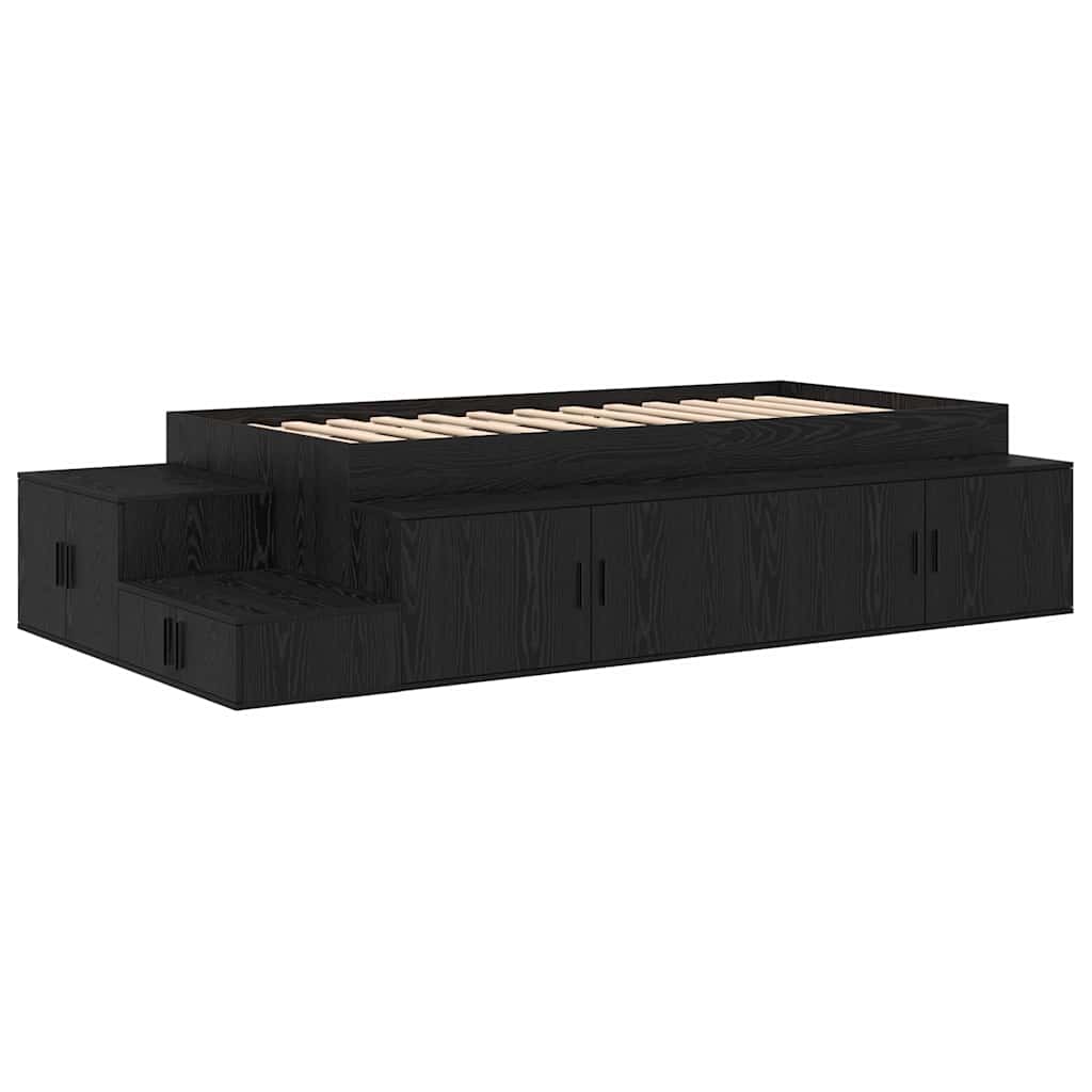 vidaXL Storage Bed Frame Black oak 234 x 103 x 53.5 cm Engineered wood