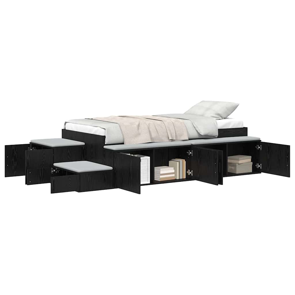 vidaXL Storage Bed Frame Black oak 234 x 103 x 53.5 cm Engineered wood