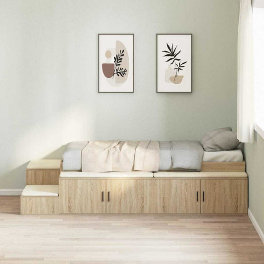 vidaXL Storage Bed Frame with Storage Sonoma Oak 75 cm Engineered Wood