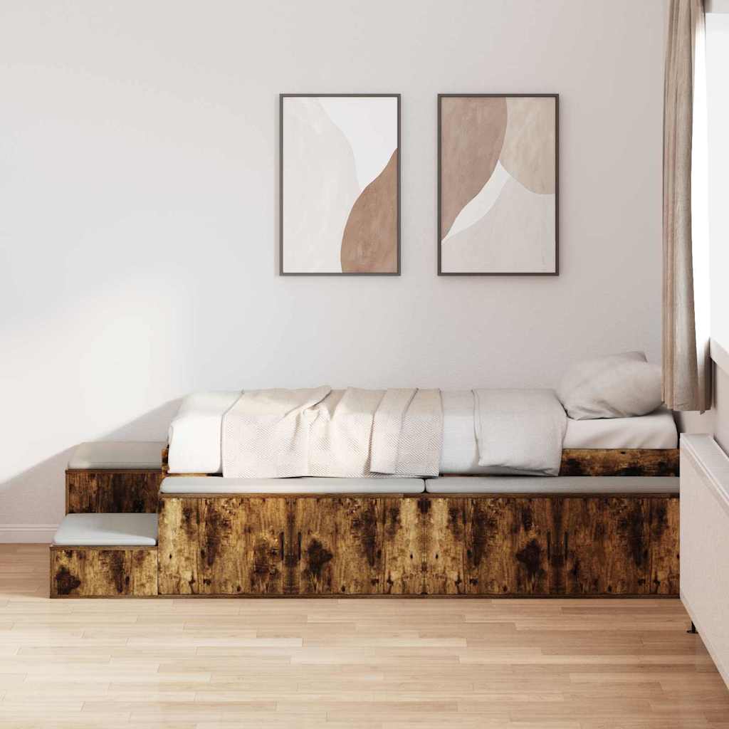 vidaXL Storage Bed Frame with Storage Smoked Oak 75 cm Engineered Wood