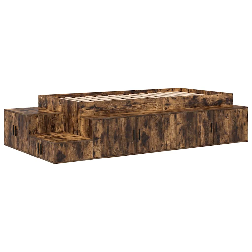 vidaXL Storage Bed Frame with Storage Smoked Oak 75 cm Engineered Wood