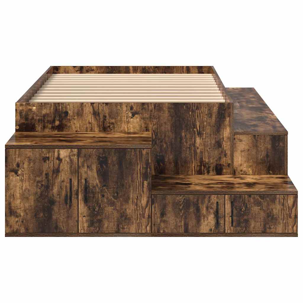 vidaXL Storage Bed Frame with Storage Smoked Oak 75 cm Engineered Wood