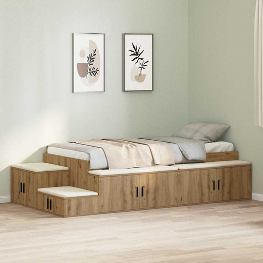 vidaXL Storage Bed Frame with Shelf Artisan Oak 75 cm Engineered Wood