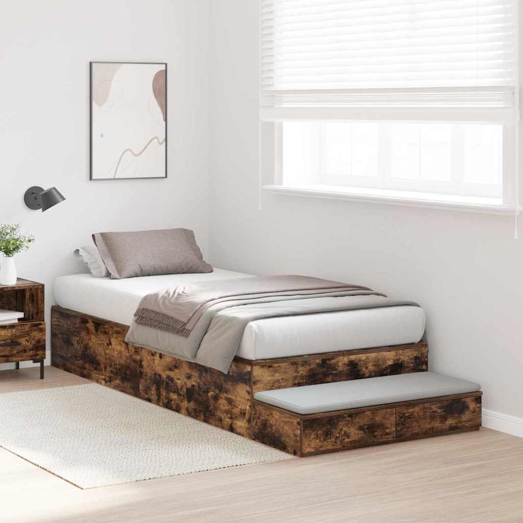 vidaXL Storage Bed Frame with Drawer Smoked Oak 80 cm Engineered Wood