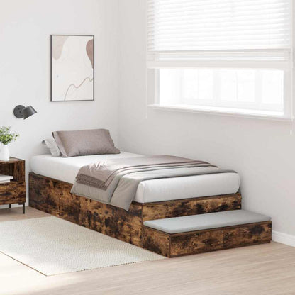 vidaXL Storage Bed Frame with Drawer Smoked Oak 80 cm Engineered Wood