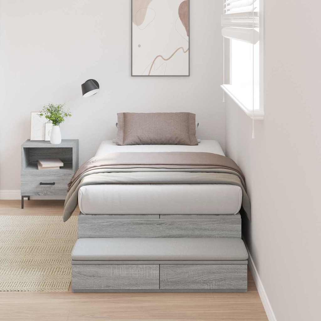 vidaXL Storage Bed Frame with Drawer Grey Sonoma 80 cm Engineered Wood