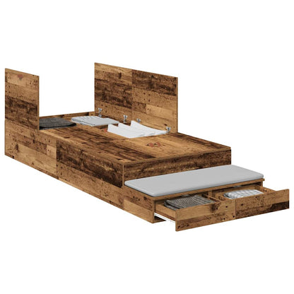 vidaXL Storage Bed Frame with Drawer Old Wood 80 cm Engineered Wood