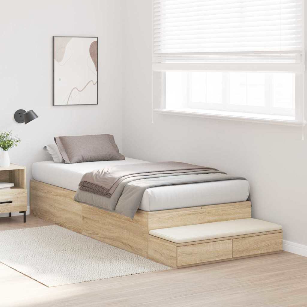 vidaXL Storage Bed Frame with Drawer Sonoma Oak 90 cm Engineered Wood