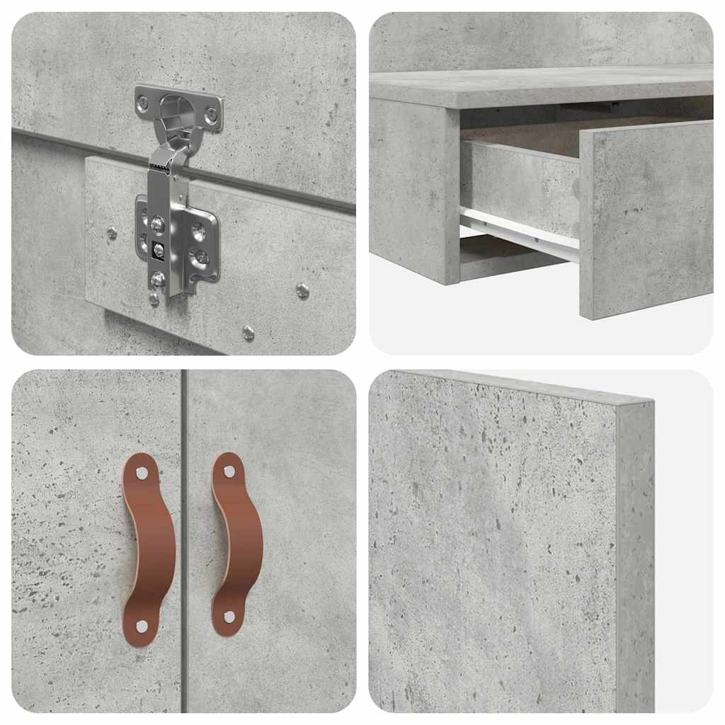 vidaXL Storage Bed Frame with Door Concrete Grey 90 cm Engineered Wood