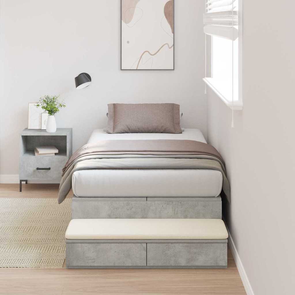 vidaXL Storage Bed Frame with Door Concrete Grey 90 cm Engineered Wood