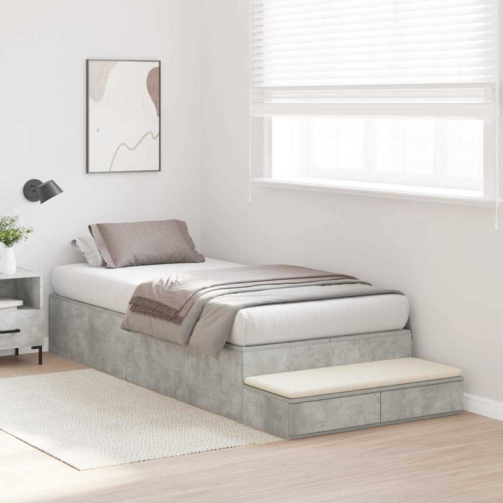 vidaXL Storage Bed Frame with Door Concrete Grey 90 cm Engineered Wood