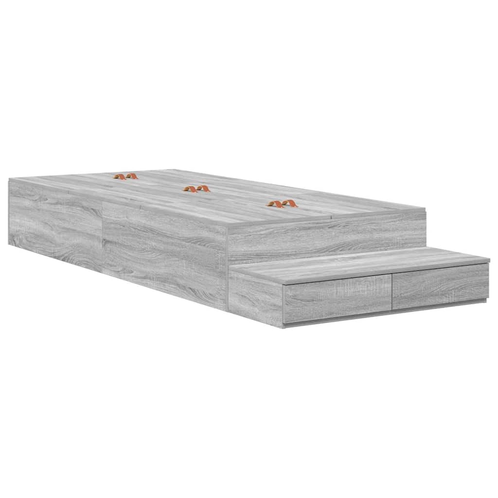 vidaXL Storage Bed Frame with Drawer Grey Sonoma 90 cm Engineered Wood