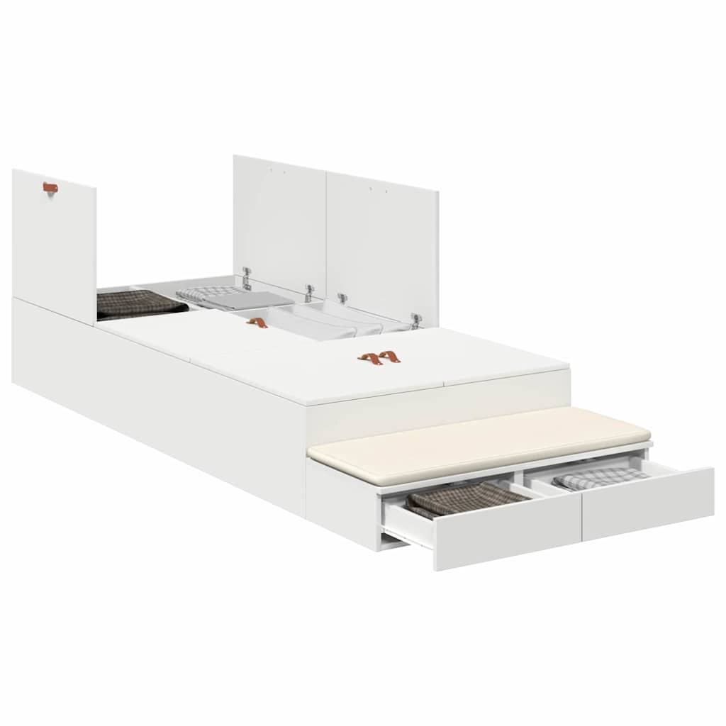vidaXL Storage Bed Frame with Drawer White 100 cm Engineered Wood