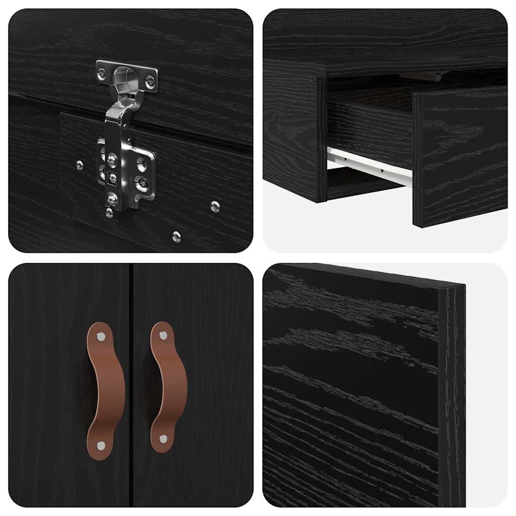 vidaXL Storage Bed Frame with Drawer Black Oak 100 cm Engineered Wood