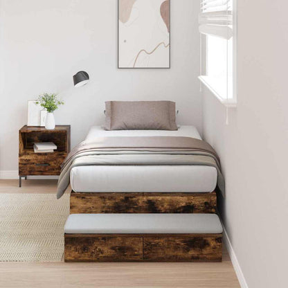 vidaXL Storage Bed Frame with Drawer Smoked Oak 100 cm Engineered Wood